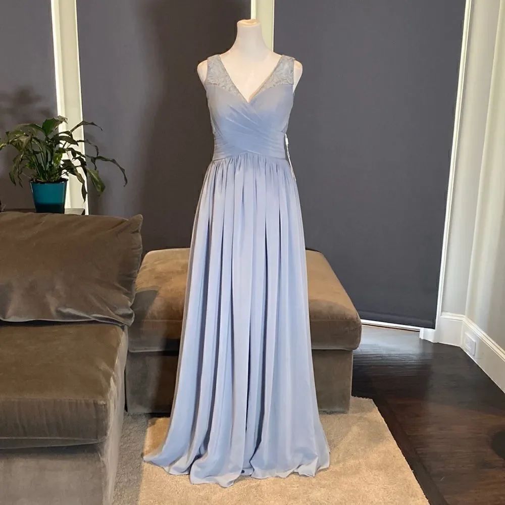 Women’s Full Length V-Neck Chiffon Bridesmaid Party Dress Size 2 NWT